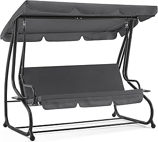 MCombo 3 Seat Patio Swing Chair, Outdoor Swing with Adjustable Canopy, Weather Resistant Steel Frame, Porch Swing Sets for Backyard, Poolside, Balcony, 4090 (Dark Grey)
