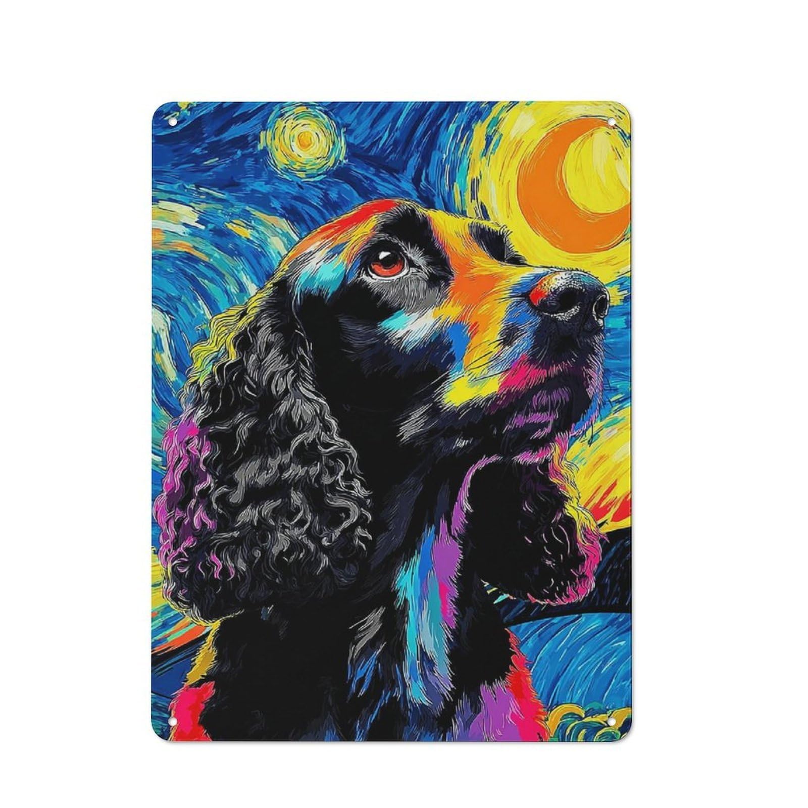 Junmoney Starry Night Dog Portrait -24 Vintage Tin Sign 40X30cm Featuring For Café Or Home Bar, A Metal Wall Feature For Cafés And Home Bars