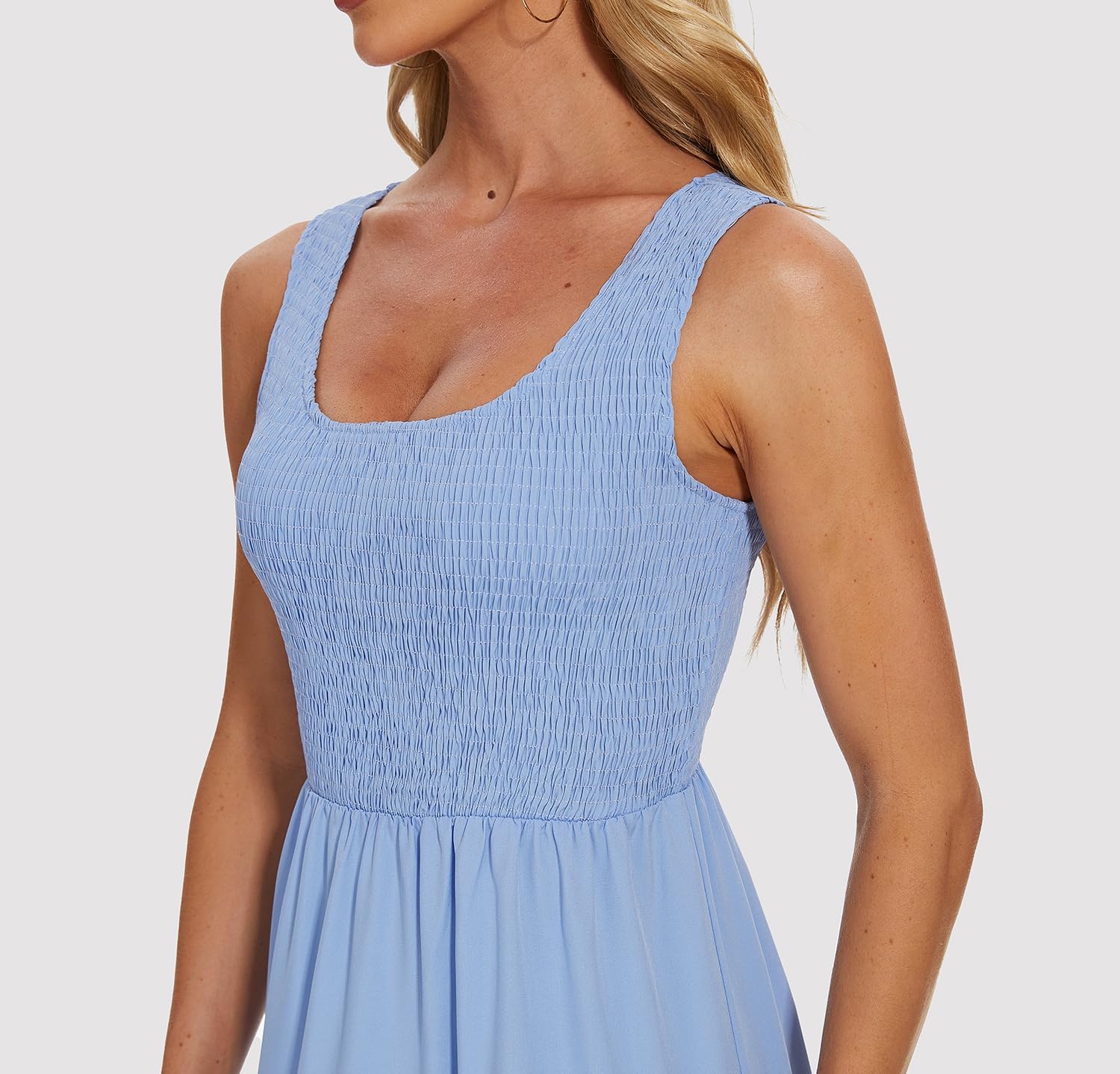 Women's Summer Smocked Maxi Dresses Sleeveless U Neck Ruffle Hem Tiered A Line Flowy Dress - Image 6