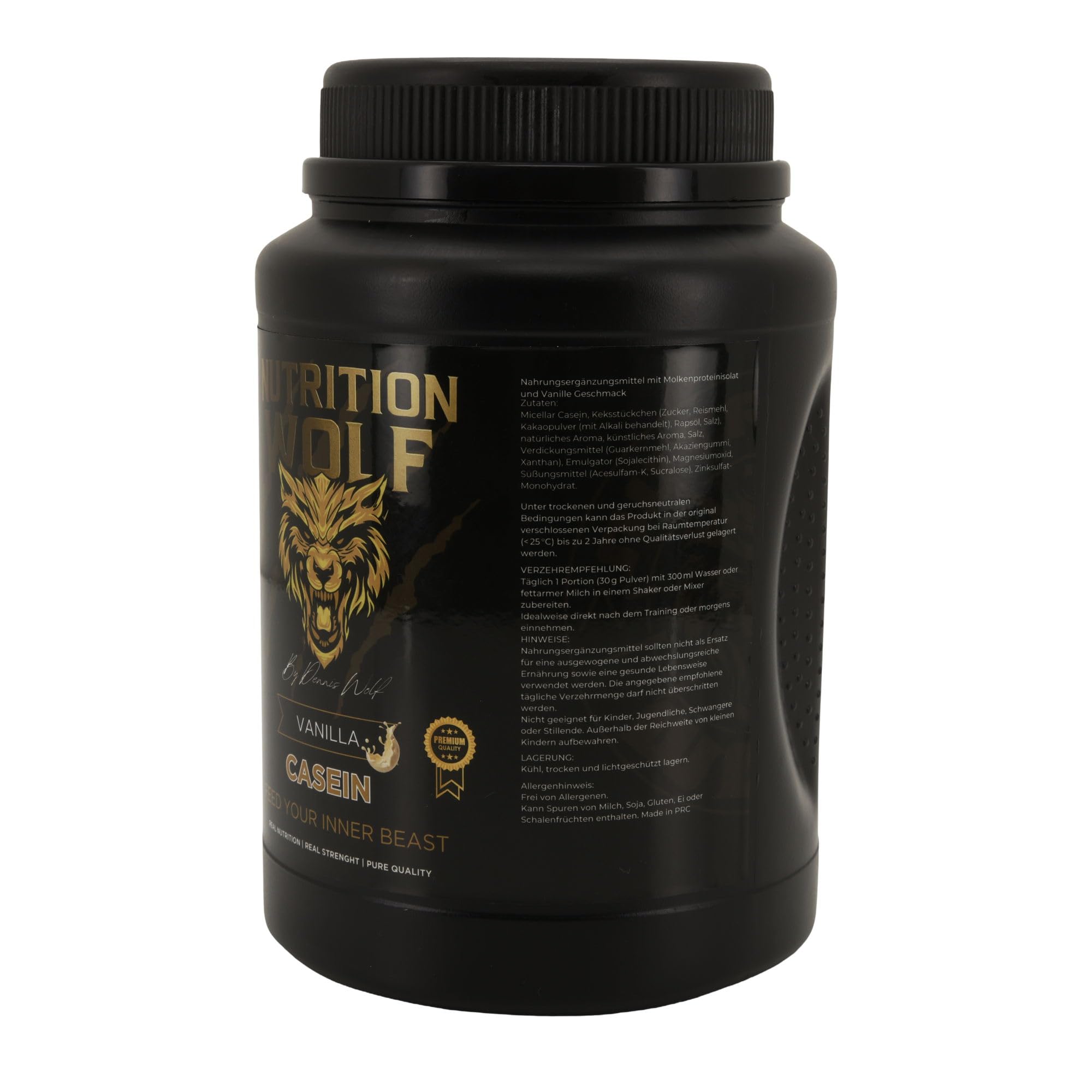 Nutrition Wolf Casein Protein Pulver, Langsam verdauliches Mizellares Eiweiß für Muskelerhalt & Regeneration, 1000g