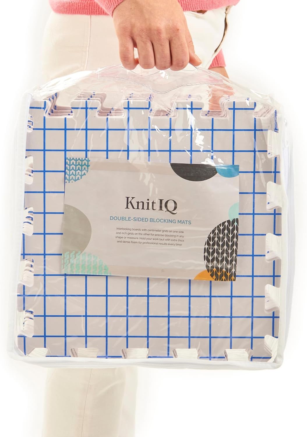 Double-Sided Blocking Mats for Knitting – Crochet Blocking Board and Pins with Grids in INCH & CM, 100 T-pins and Storage Bag for Needlework or Crochet - Blocking Board for Crochet - Pack of 9