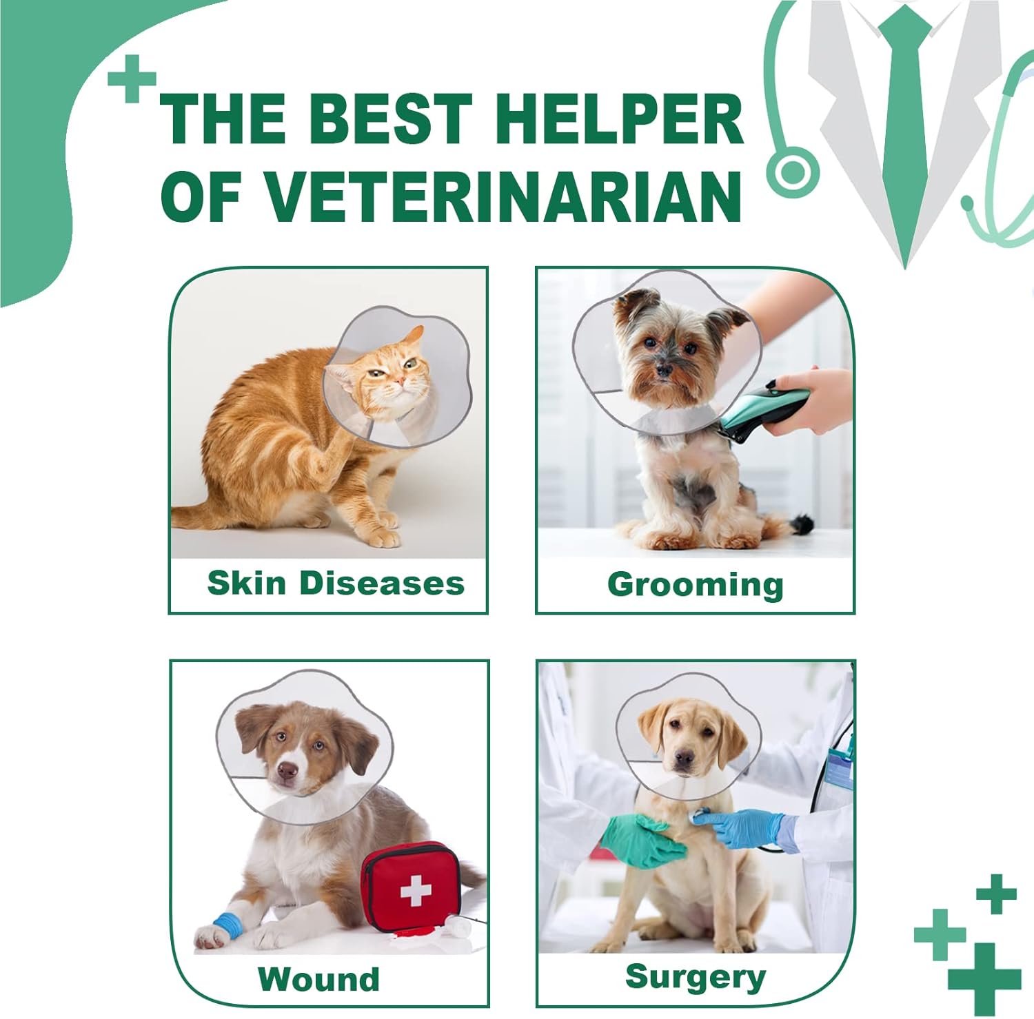 Supet Dog Cone Adjustable Pet Recovery Collar Dog Surgery Cone Protective Dog Cone Collar for Large Small Dogs After Surgery, Plastic Dog Cats Neck Cone of Shame E-Collar Anti-Bite Lick Wound Healing : Pet Supplies