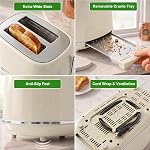 Keenstone Toaster 2 Slice Stainless Steel Toaster Retro with 6 Bread Shade Settings, Bagel, Cancel, Defrost Function, 2 Slice Toaster with Extra Wide Slot, Removable Crumb Tray, Beige