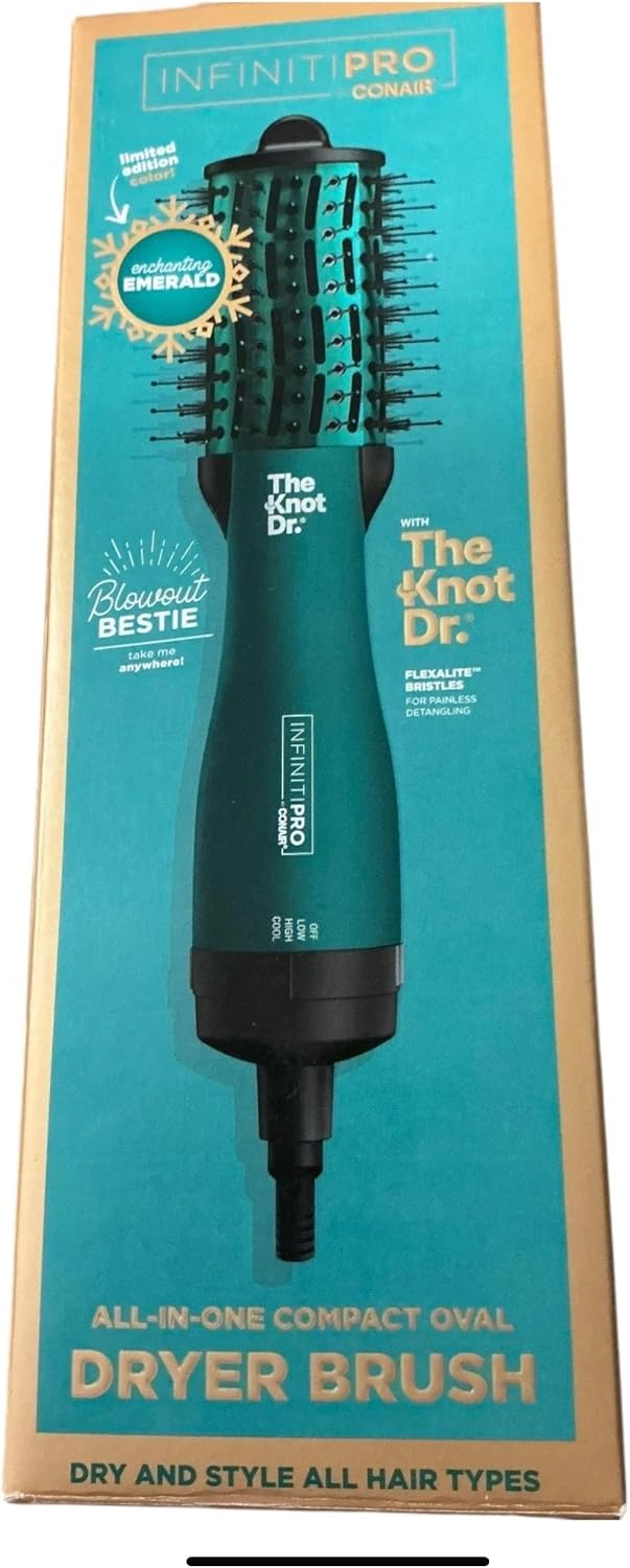 Infiniti Pro by Conair The Knot Dr, All-in-One Compact Oval Hair Dryer Brush, Limited Edition Emerald, 700W