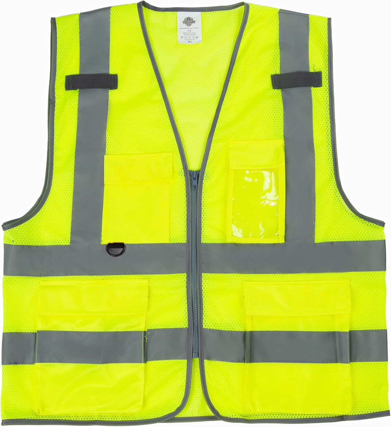 Dazonity High Visibility Mesh Safety Vest with Multi Pockets and Zipper, Fit for Men & Women, Work, Construction, Surveyor
