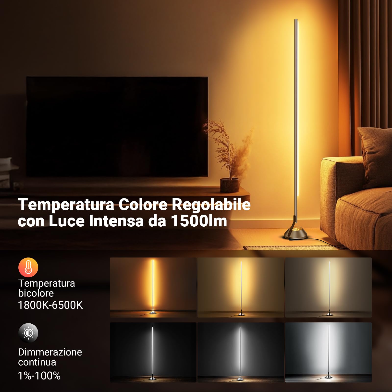 NEEWER Lampada Terra Intelligente RGB IC W,1500lm Luce Angolare a LED Compatibile con Google Alexa,Controllo APP/AI DIY/Sync Musicale/16 Milioni Colori, Illuminazione per Camera Letto, Soggiorno,NF01