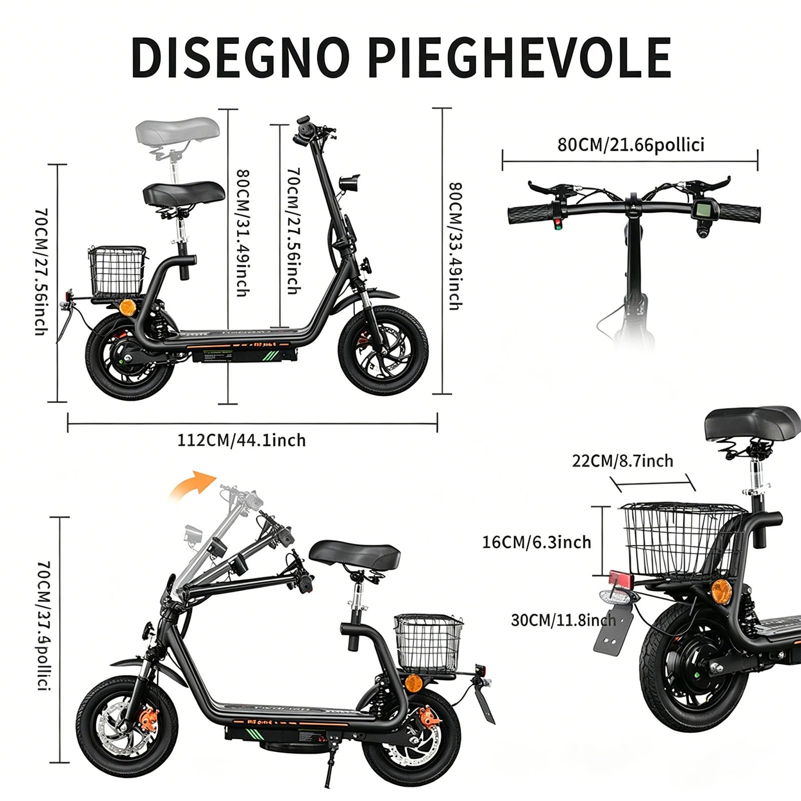 Monopattino Elettrico Pieghevole per Adulti, Limite Di Velocità Sbloccabile (3 Modalità Di Velocità), Batteria Da 48 V 13 Ah, Display, Specchietti Retrovisori, Pneumatici Da 12 Pollici