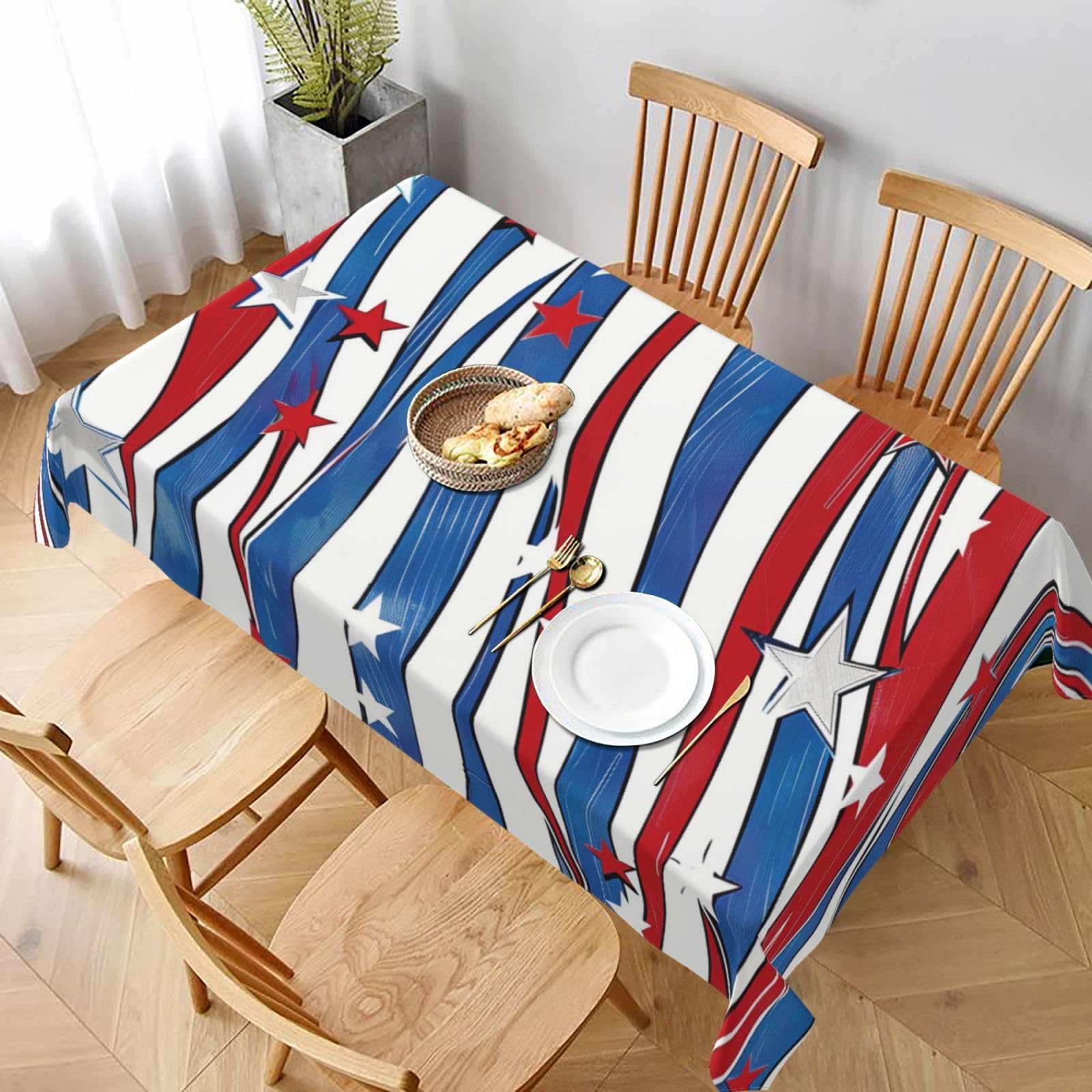 WPKJU Patriotic Stars Strips Independence Day Printed Tablecloth 60x90 in Water Resistant Table Cover Washable Rectangle Table Cloth for Dining Tables