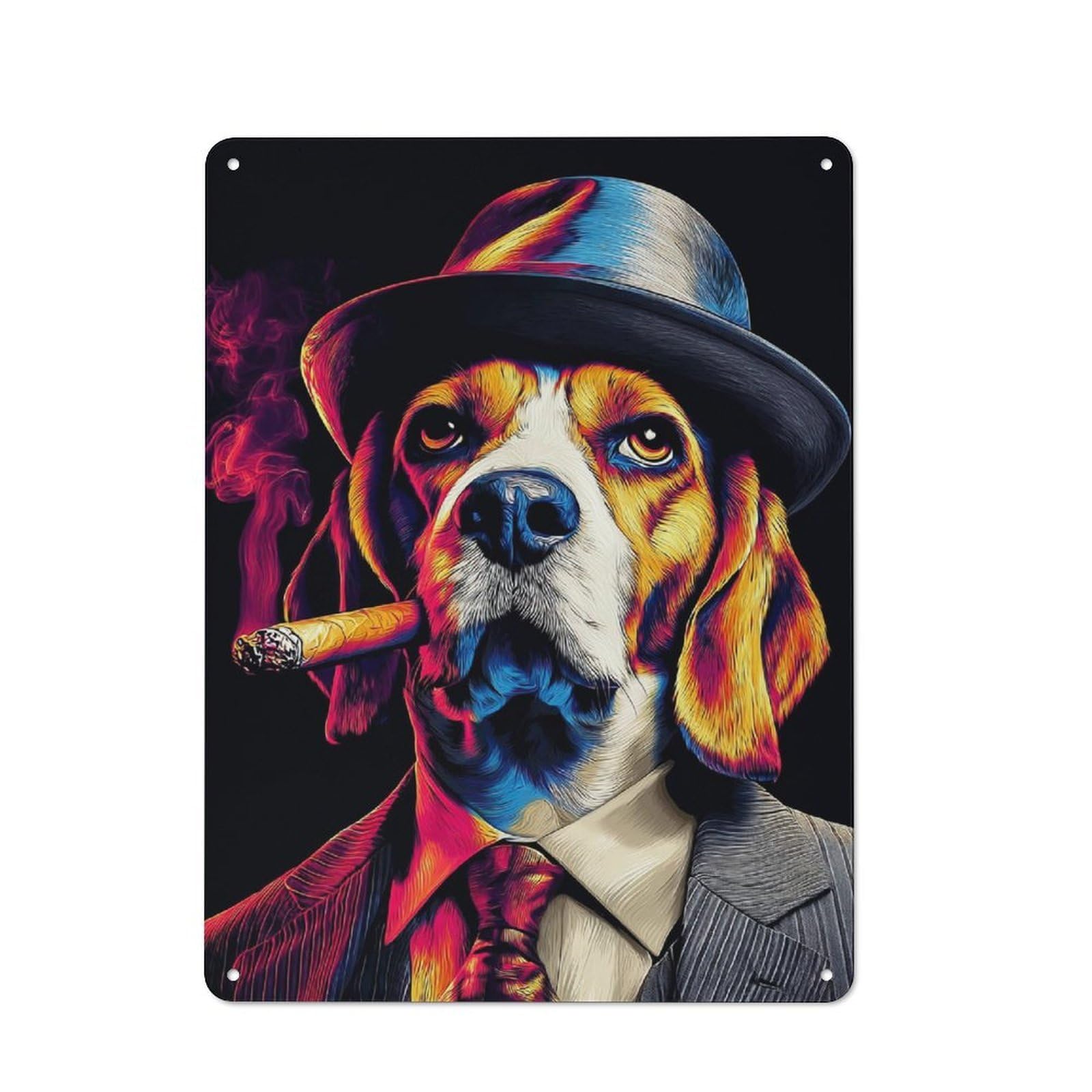 Junmoney Stylish Dog In Suit Smoking Cigar Metal Sign 40X30cm With For Hallway Wall, Rustic Decor, For Furnishing A New Hallway With Rustic Decor