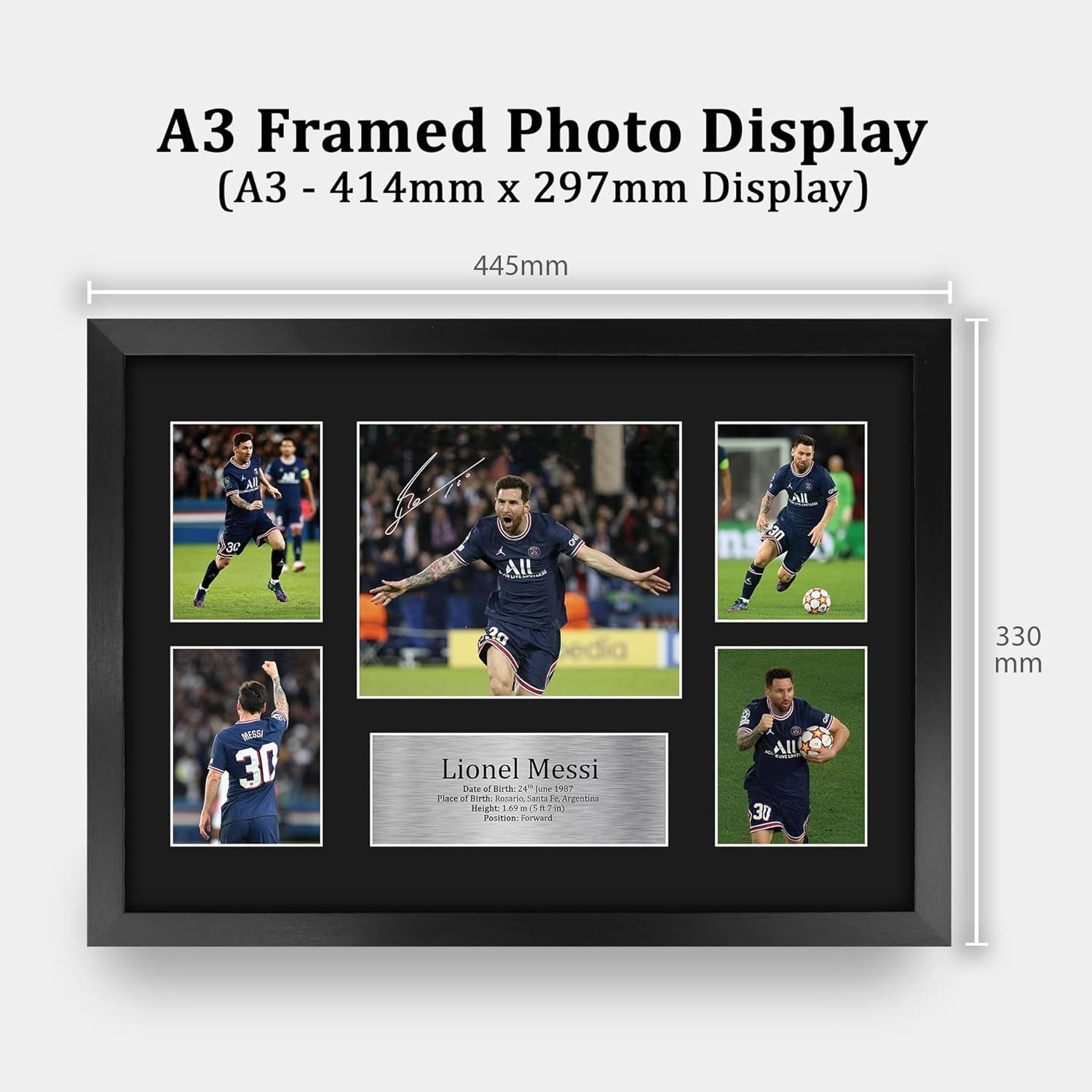 HWC Trading Lionel Messi PSG 16 x 12 inch (A3) Printed Gifts Signed Autograph Picture for Football Fans and Supporters - 16" x 12" Framed