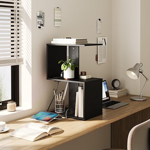 Miniatura 7 de Mesa auxiliar con estación de carga, mesa auxiliar estrecha con salidas y puertos USB, mesa auxiliar en forma de S, mesita de noche rodante de 3