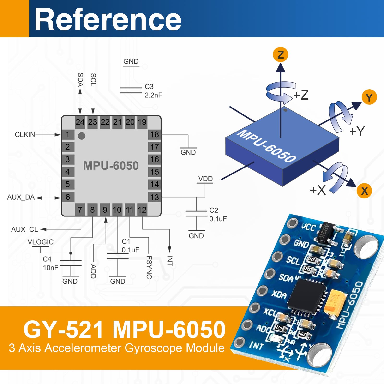 MPU-6050 Moduł czujnika 3-osiowy akcelerometr i żyroskop