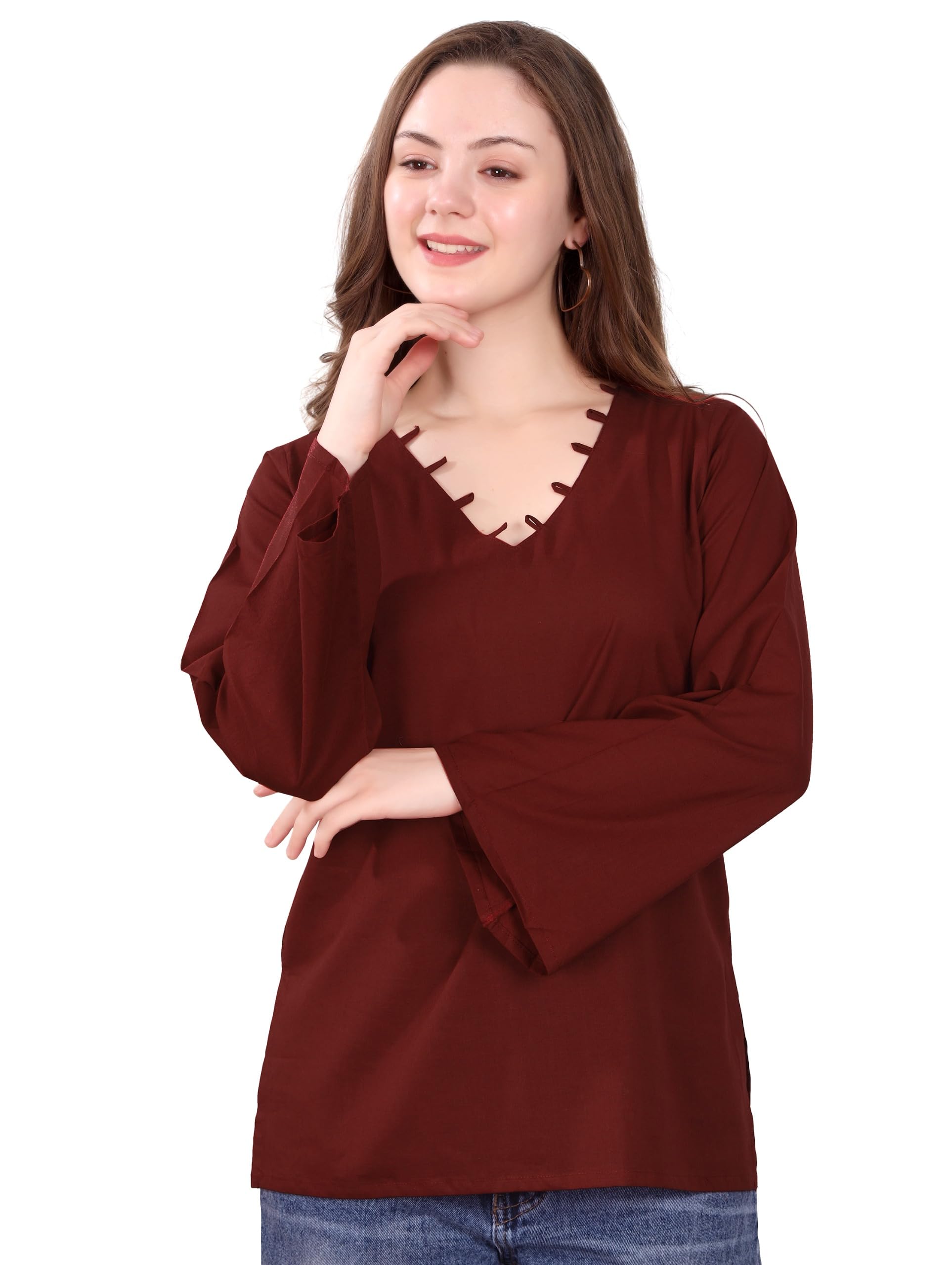 Short Kurti for Women Latest Solid Design | V Neck Full Sleeve Kurti Tops for Women | Stylish Kurtis & Short Kurtis for Woman | Casual Kurti with Jeans | Kurtas for Woman-image-37