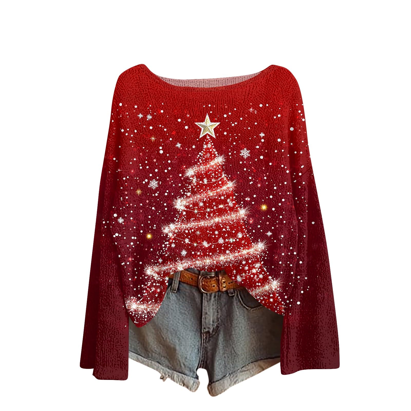 Ugly Christmas Sweater Women Funny Graphic Printed Sweatshirts Long Sleeve Pullover Knit Xmas Sweaters