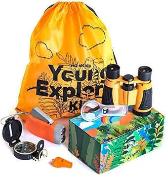 Outdoor Adventure Kit for Kids Binoculars, Compass, Magnifying Glass & Flashlight. 3-12 Year Old Boys & Girls