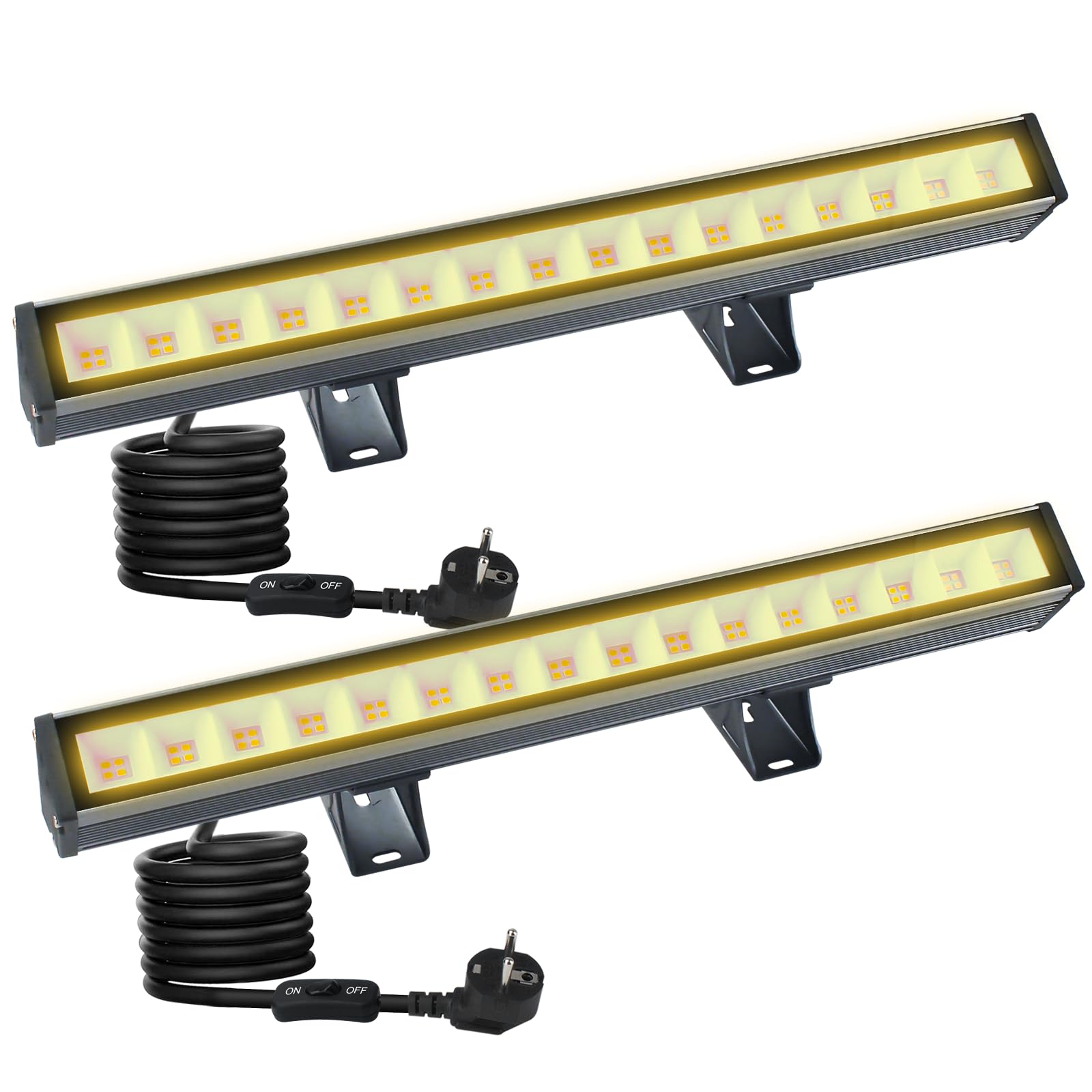 CREATESTAR LED Strahler Warmweiß Außen 48W 2 Stück, 3000K Wallwasher Außen, 4800LM Außenstrahler LED Wallwasher Licht Bar IP66 Wasserdicht Scheinwerfer für Landschaft Hof Garten Innenhöfe