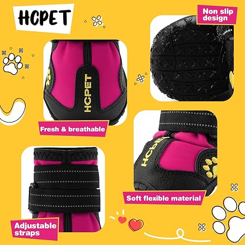 Miniatura 5 de Hcpet - Botas para perros grandes, protectores de patas impermeables para el pavimento caliente en verano, nieve en invierno, paseos al aire libre y