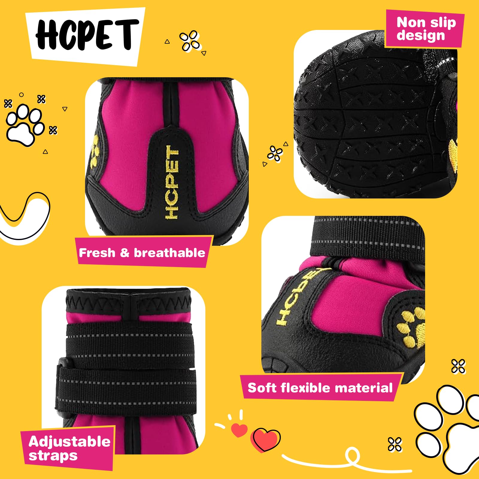 Hcpet Pfotenschutz Hundestiefel, Hundeschuhe Hundeschuhe mit reflektierenden Riemen, Welpenschuhe für kleine mittelgroße Hunde im Freien, Pfotenschutz, 4 Stück
