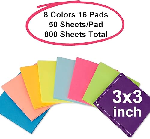 Miniatura 2 de Notas adhesivas de 3 x 3 Almohadillas autoadhesivas, notas reciclables, notas adhesivas de colores brillantes, cuaderno, oficina