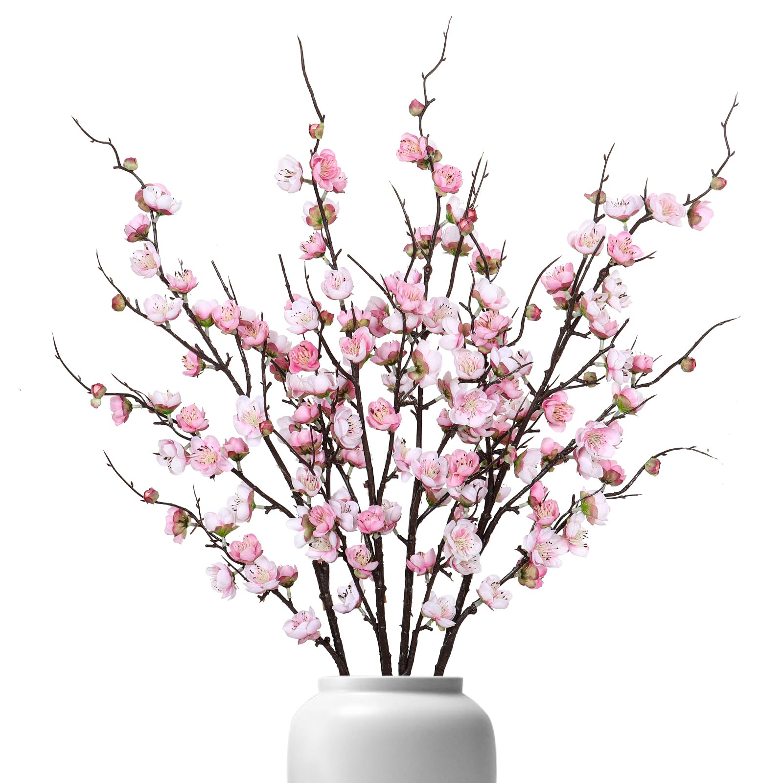 Betylifoy Artificial Plum Blossom Flowers 4PCS Faux Silk Cherry Blossom 38" Long Stems Fake Plum Blossom Branches Artificial Silk Flower for Flowers Arrangement Wedding Home Table Spring Decor (Pink)