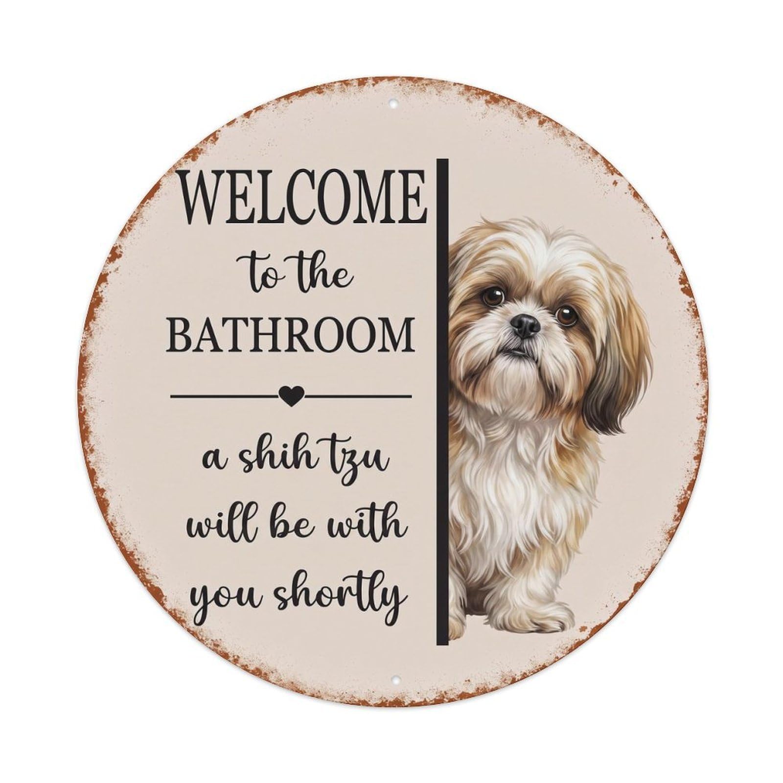 Vintage WELCOME To The BATHROOM Shih Tzu Dog Metal Tin Sign