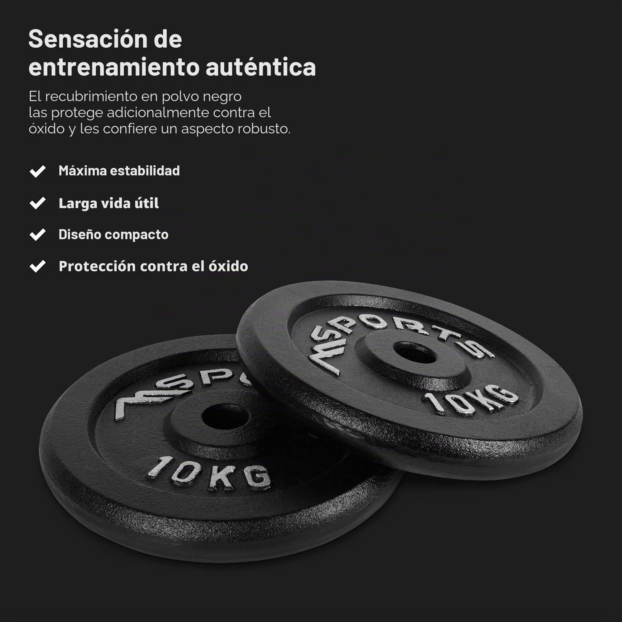 Juego de 2 discos para mancuernas, agujero diámetro 51 mm Calidad de gimnasio, hierro fundido, revestimiento de goma, 5-20 kg, Pesas