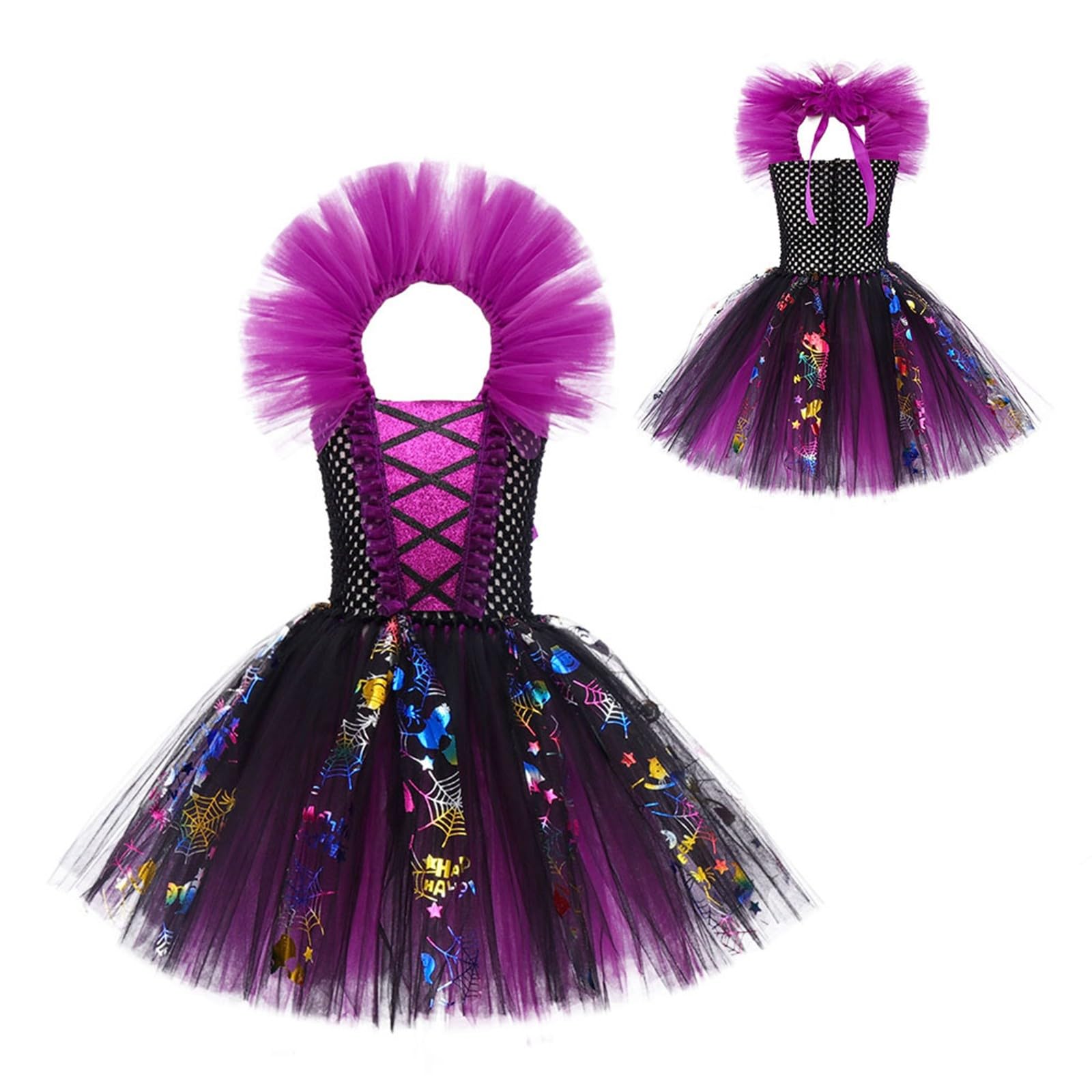 Hexenkostüm Kinder Halloween-Kostüm Kinder Halloween Set Mit Hut Besen Rock Und Umhang Violett Prinzessin Kleid Karneval Fasching Cosplay Kostüme Hexe Outfit