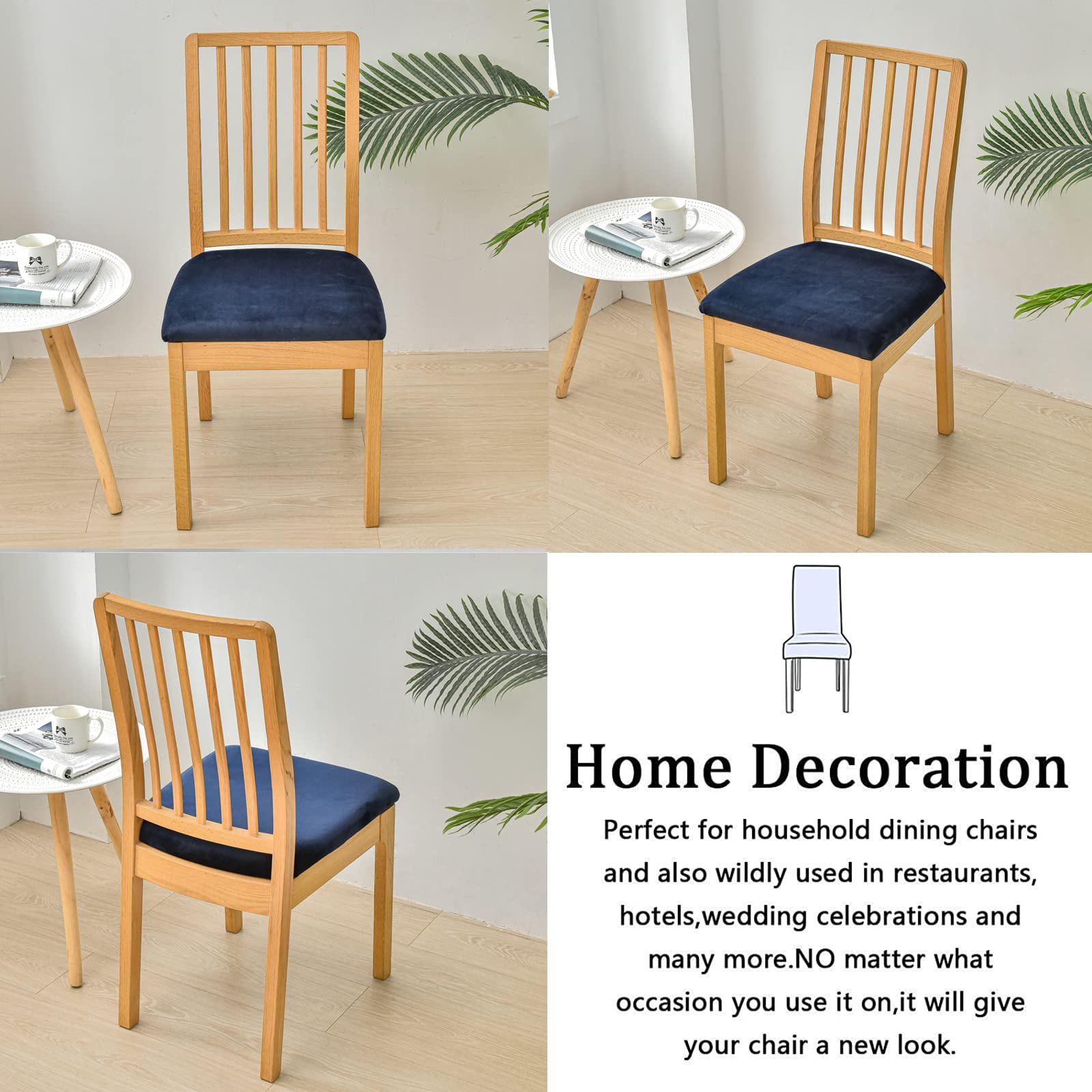 Fundas elásticas de terciopelo para sillas, protectores universales antideslizantes para asientos de comedor para el hogar y el hotel, fundas duraderas y lavables