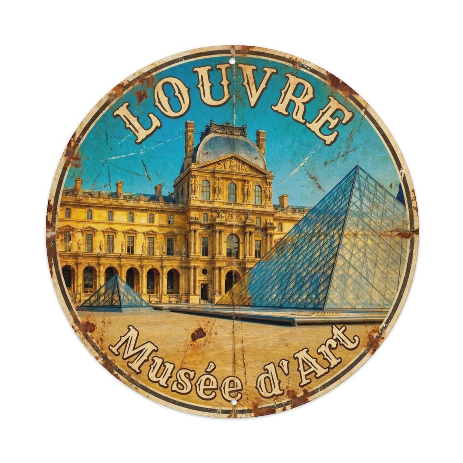 Vintage Travel Louvre Museum Parisian Metal Tin Sign Plaque