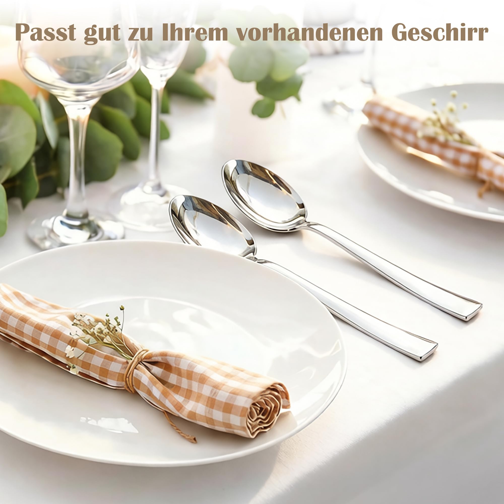 Onader Esslöffel 12 Stück, 19,5cm Edelstahl Große Löffel Set, Hochglanzpoliert Suppenlöffel Müslilöffel mit Quadratischer Griff für Zuhause, Hotel, Restaurant, Gesunde & Spülmaschinenfest