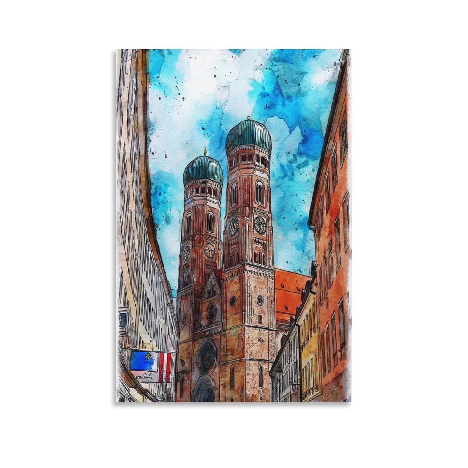 Lcynnh Unframe-Style Munich Germany 24X36inch(60X90cm) Vintage Travel Poster Watercolor Canvas Art