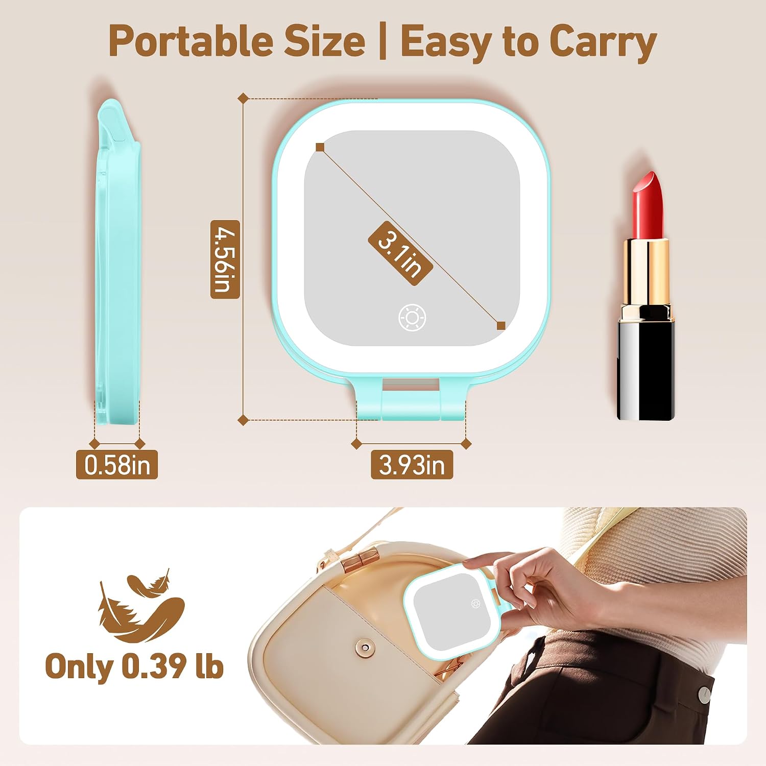 GOMIPURU Travel Mirror with Light, 1x/30x Magnifying Mirror with 3 Color Lights and Adjustable Brightness, 4.5x3.9 inch Small Compact Hangable Hand Pocket 3 Way Mirrors, Comes with Tweezer