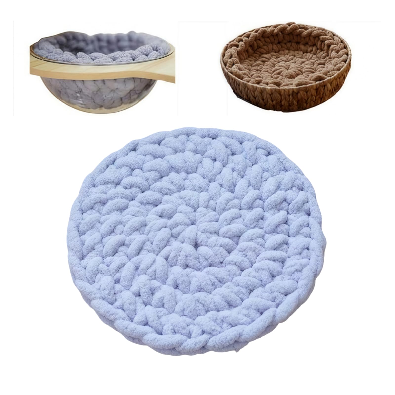UzeEnde Handwoven Round Cat Bed Mat – Boho Soft Knitted Woven Pet Cushion for Sleeping Kneading Nest Cozy Pad for Capsule Beds Cat Trees Crates Sofa Lounging All Season (40CM,Blue)