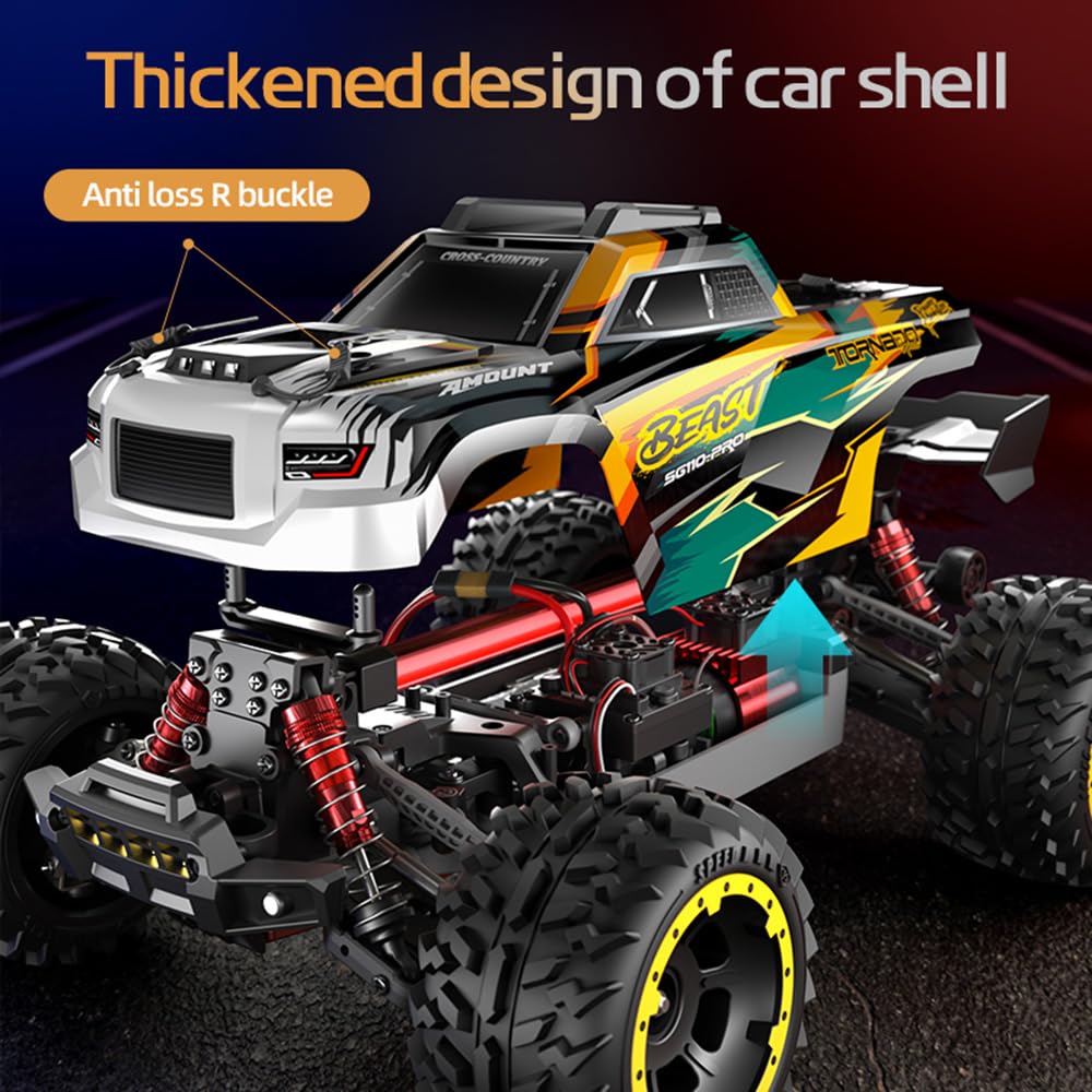 Zdalnie sterowany samochód dla dorosłych 1/10, 50 km/h, 4WD RC, wysoka prędkość, Offroad Drift, silnik ze szczotką węglową, wózek wyścigowy, 3 baterie, pomarańczowy