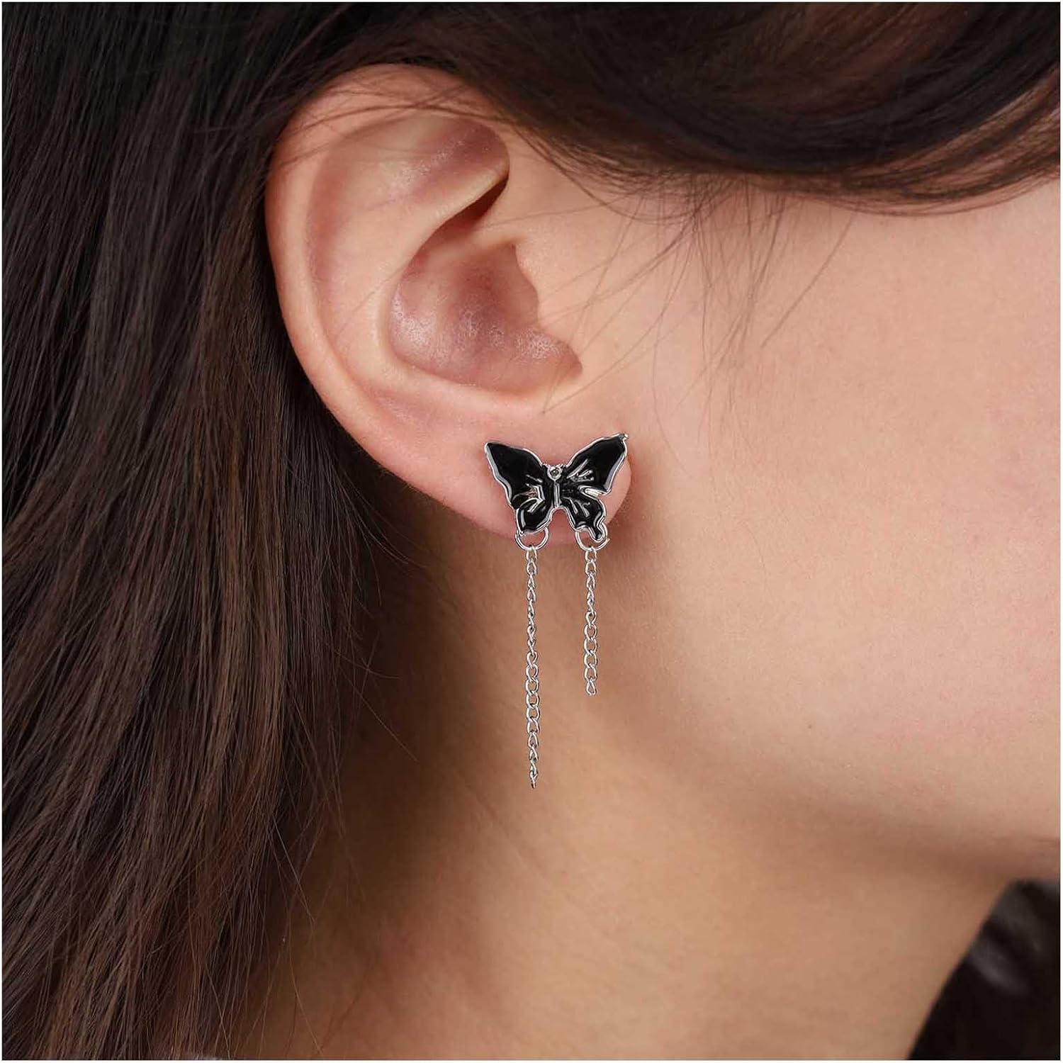 Andelaisi Boho Butterfly Chain Earrings Black Enamel Butterfly Earrings Vintage Butterfly Studs Earrings Minimalist 3D Butterfly Earrings Jewelry for Women - Image 2