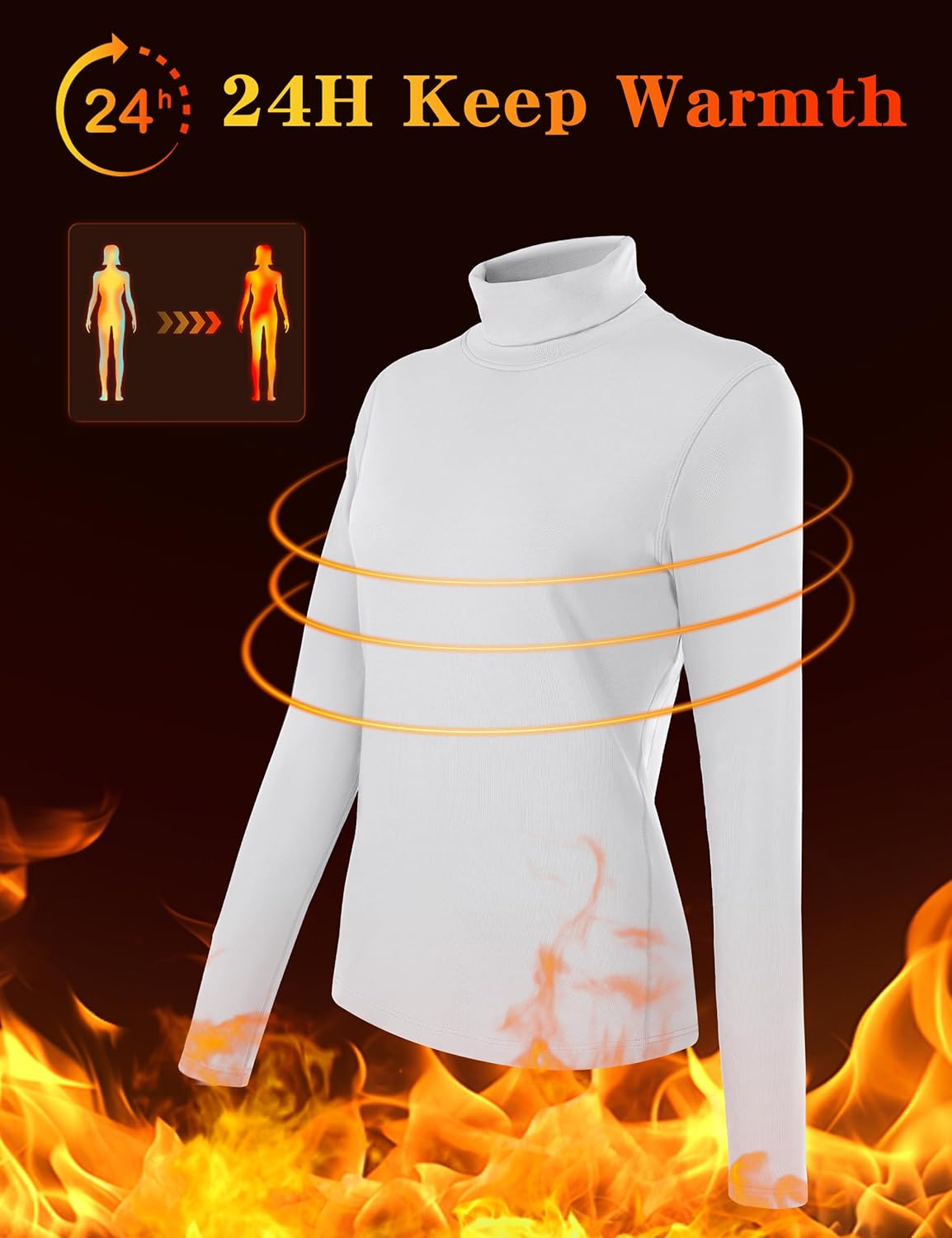 Roadbox Womens Thermal Underwear Tops, Turtleneck Warm Fleece Lined Long Sleeve Shirts, Winter Cold Weather Ski Base Layer - Image 3