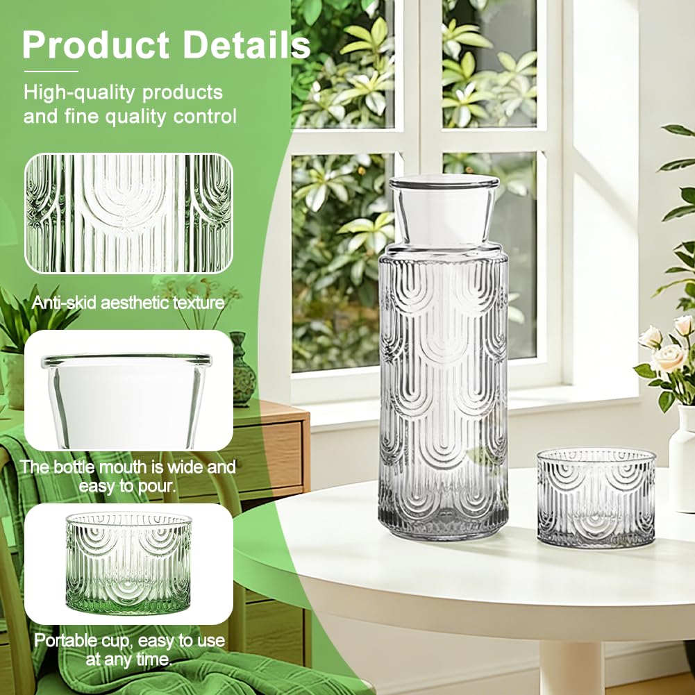 Gluckigluck - Caraffa in vetro con coperchio, set con tazza (630 ml) – vetro borosilicato, caraffa per comodino, per camera degli ospiti, bagno e soggiorno (trasparente)