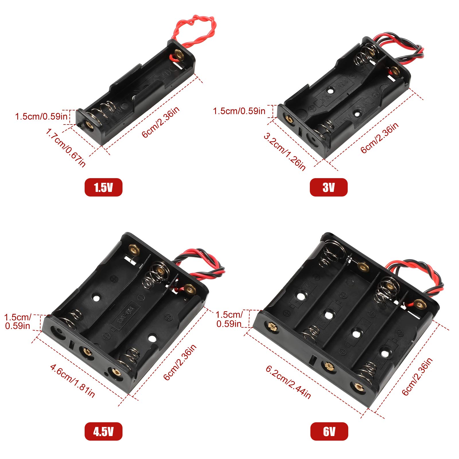 Onwon 6er-Set AA-Batteriehalter – Für 3x AA-Batterien, Mit Ein-/Aus-Schalter & 15 Cm Kabel
