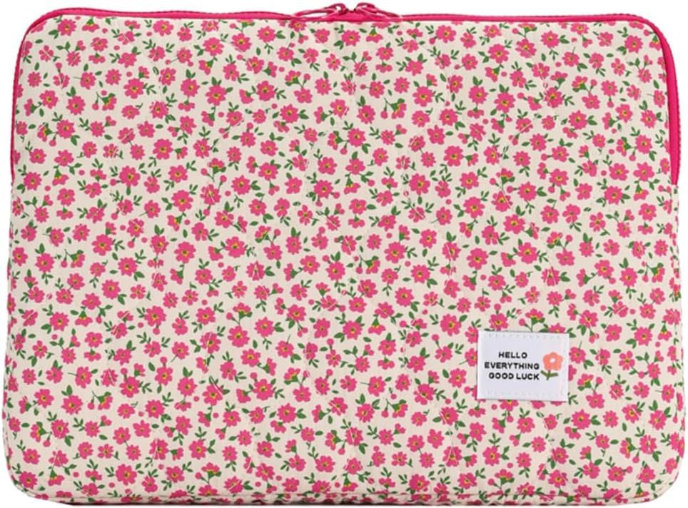 AZURAOKEY Cute Floral Laptop Sleeve Case Kawaii Aesthetic Laptop Sleeve Protective Soft Pad Bag Zipper Cover Compatible with 13