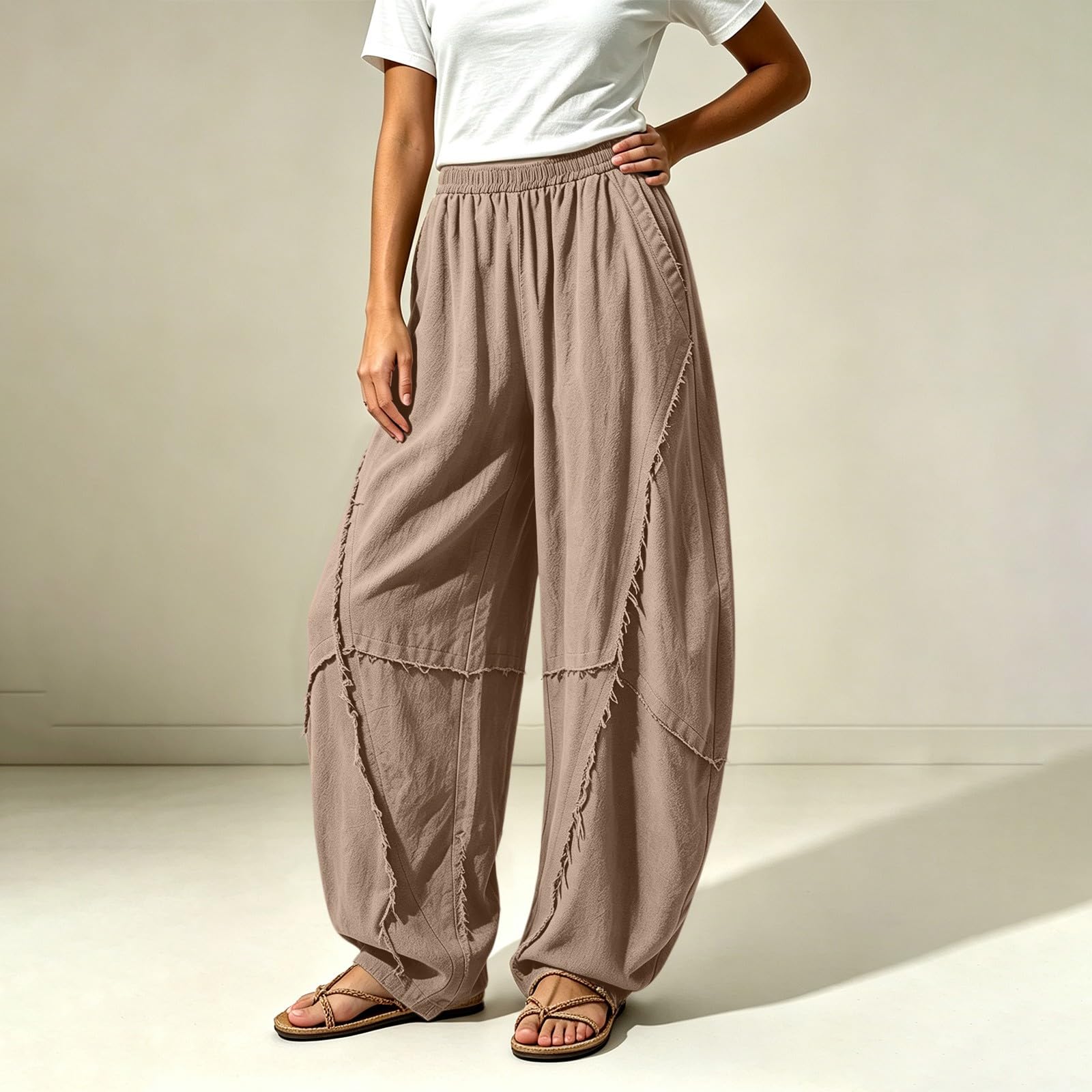 Pantaloni estivi da donna, per il tempo libero, con tasche, leggeri | Pantaloni svasati, in tinta unita, stile boho, eleganti, da donna, comodi, da spiaggia, per tutti i giorni, casual