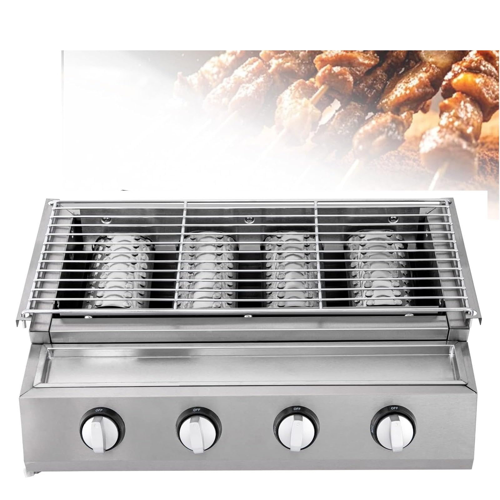 Wewnętrzny grill gazowy na zewnątrz z 4 palnikami, przenośny grill LPG, piec do grillowania ze stali nierdzewnej, kuchenka stołowa i siatka do gotowania, komercyjny brojler gazowy na podwórko patio do