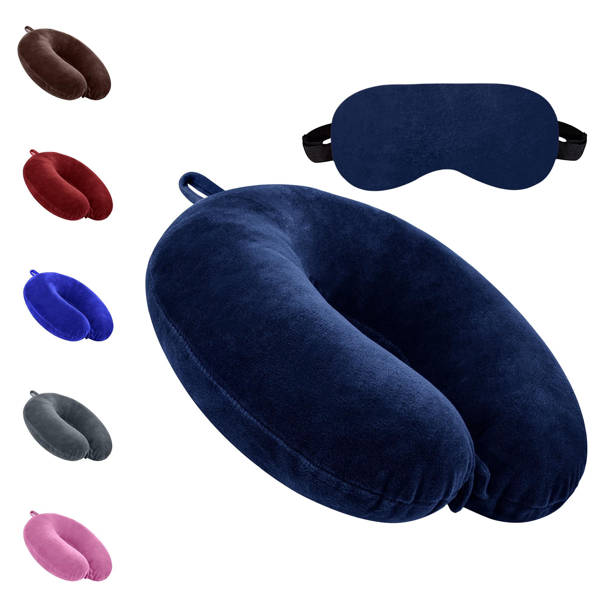 Cotton Blend Neck Pillow for Travelling Luxurious Airplane Travel Pillow Head Rest Neck Holder Pillow Combo with Premium Eye Mask & 5 Years Warranty, Navy Blue-image-1