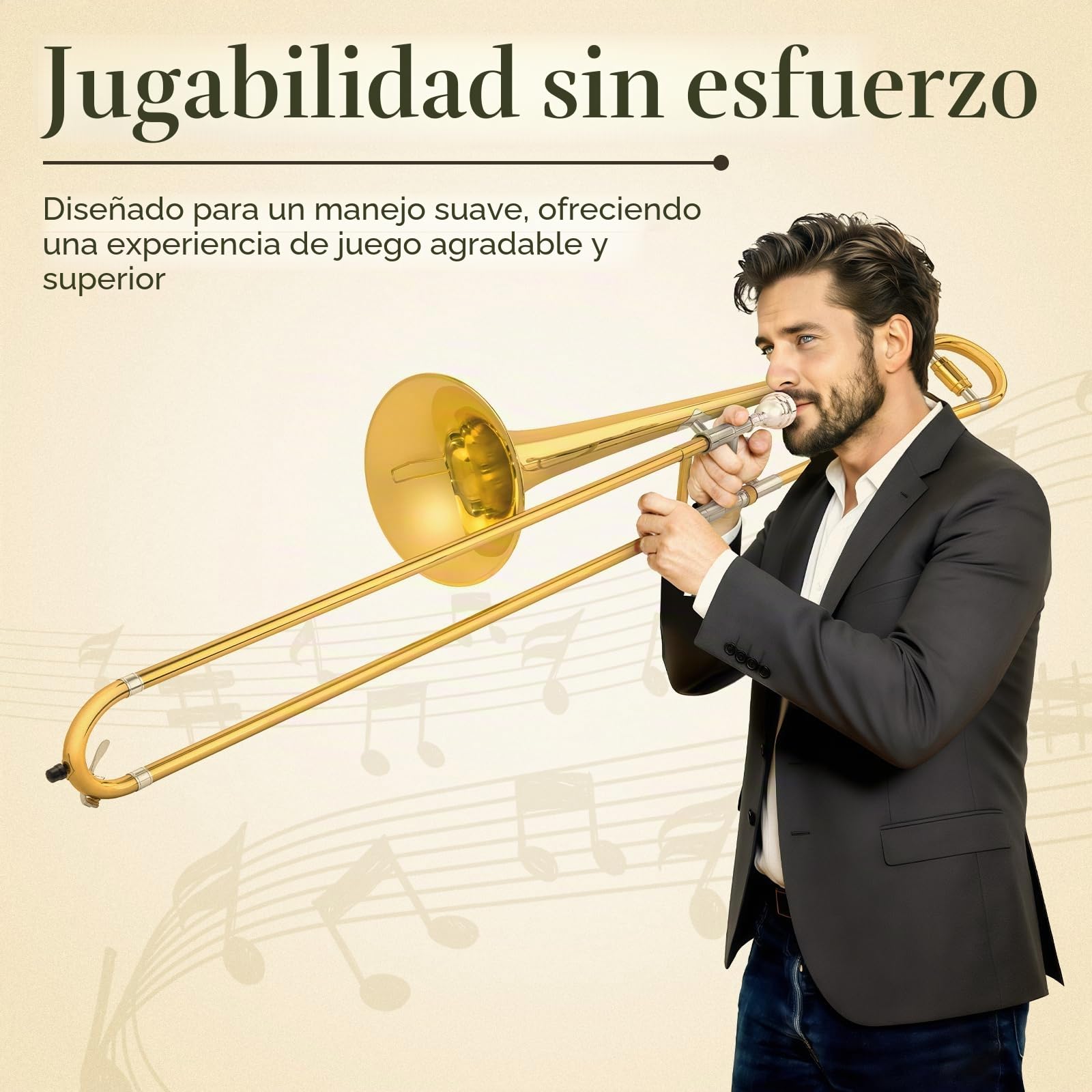 SONICAKE Trombón Alto Bb, Laca Dorada de Latón, Kit completo para principiantes con Boquilla 7C, Estuche rígido, Guantes y Accesorios QTB-01