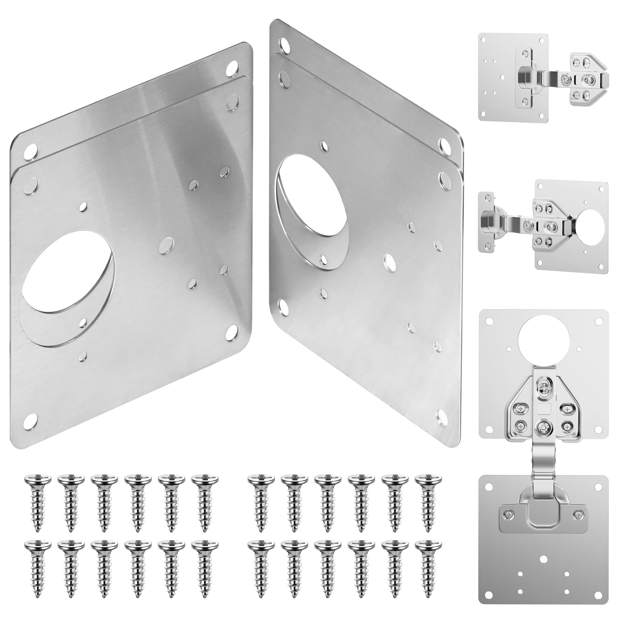 Cabinet Hinge Repair Plate - Stainless Steel Kitchen Cabinet Brackets with Fixing Screw, Kitchen Cabinet Hinges Repair Kit for Cupboard Cabinet Furniture 4PCS