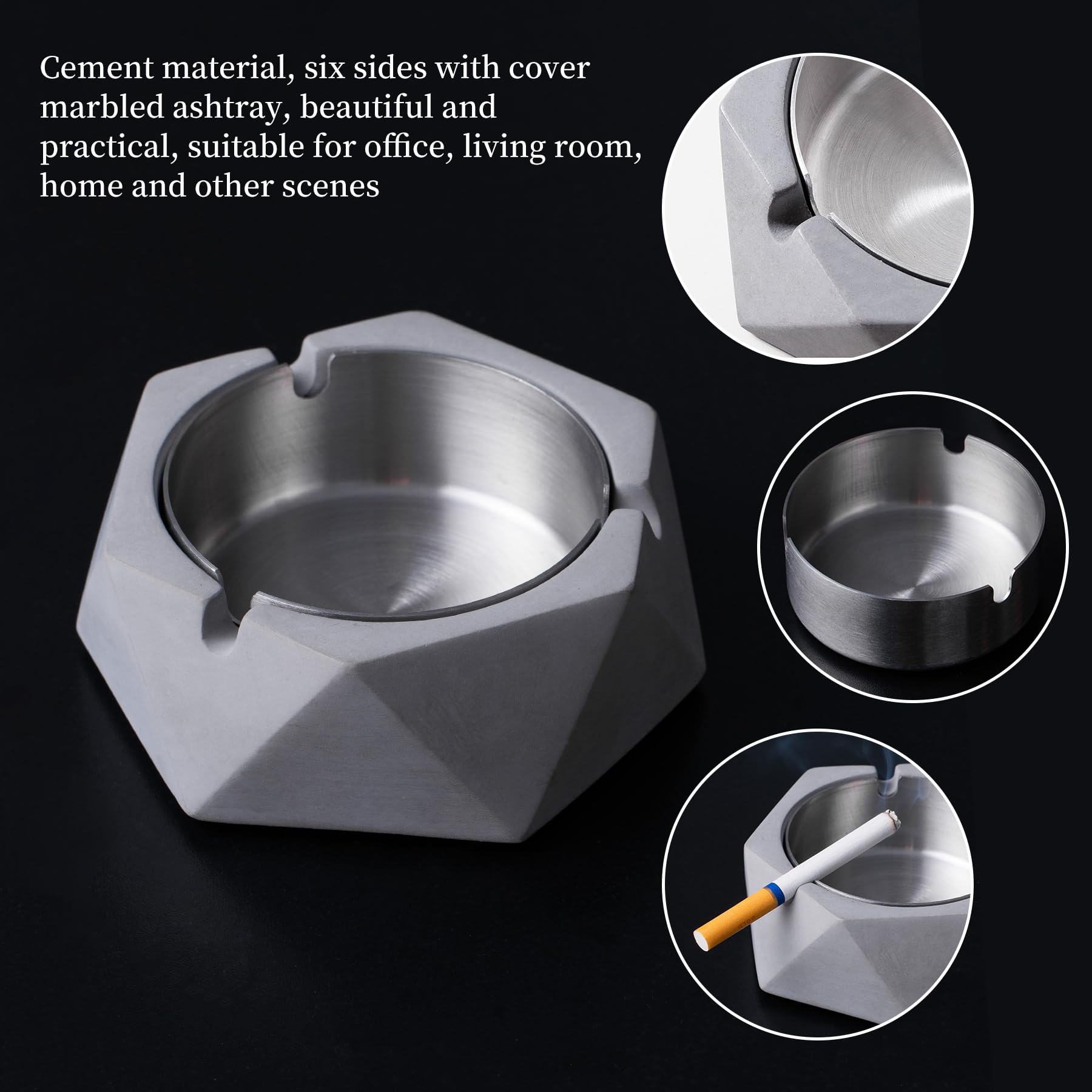 Amazon.co.jp: ジオメトリコンクリート灰皿 蓋付き ステンレス