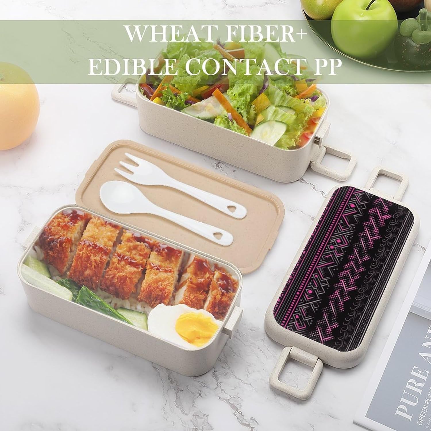 Lunch Box Bento Premium Silver And Magenta Pattern Printed Bento Box Bento with Spoon And Fork with Compartment Containers Suitable for Men And Women, style