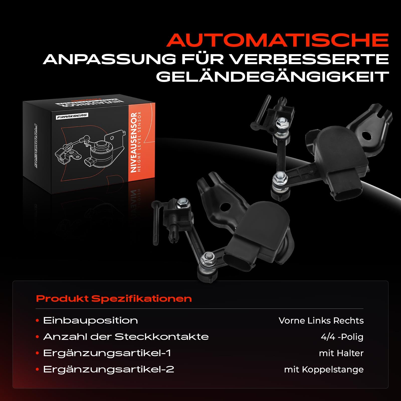 Frankberg 2x Sensores de nivel de altura de suspensión neumática 4-Polos Compatible con T.o.u.a.r.e.g 7P5 7P6 T.o.u.a.r.e.g 7L6 7L7 7LA Q7 4LB T.o.u.a.r.e.g CR7 RC8 C.a.y.e.n.n.e 9PA 7L0616213B