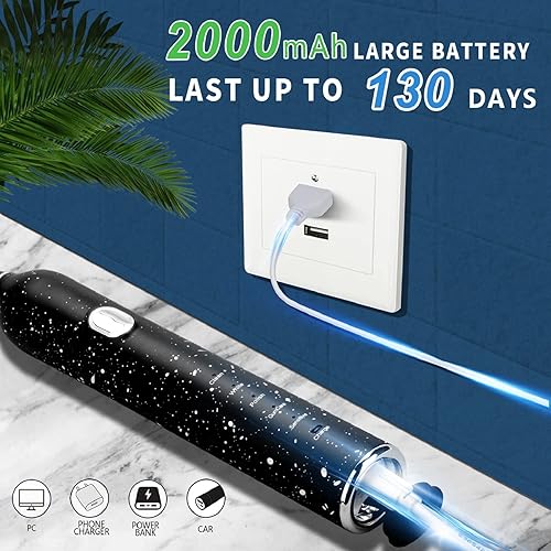 Vista 4 de Cepillo de dientes sónico para adultos, cepillo de dientes eléctrico con 5 modos de limpieza, cepillo de dientes eléctrico recargable, temporizador