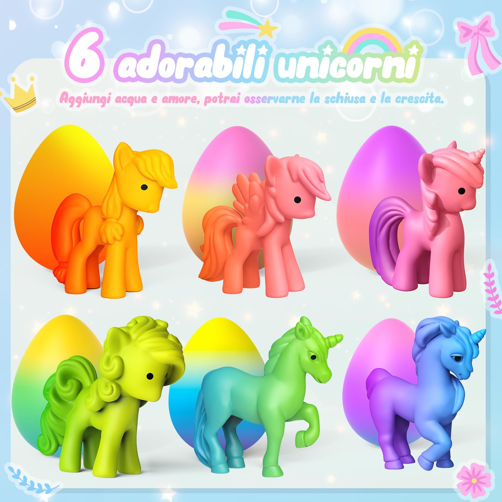iKidiki Unicorno Giochi Bambina 3 4 5 Anni, Unicorni Regalo Bambina 3 4 5 6 Anni Giocattoli Bambino 3-6 Anni Uova Arcobaleno che Si Schiudono Bambini Regali Compleanno Pasqua Bambinas