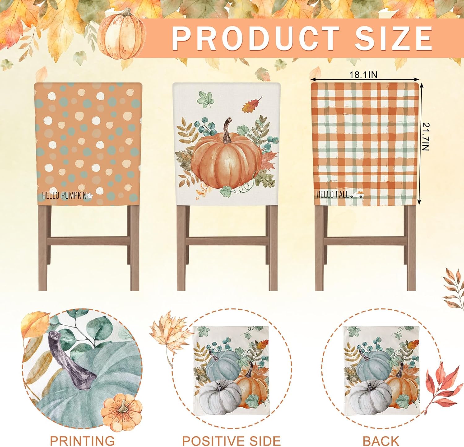 Shellwei 6 Pcs Fall Chair Covers Orange Thanksgiving Pumpkin Chair Back Covers 18.1 x 21.7 Inch Autumn Hello Fall Removable Dining Seat Slipcover for Home Decor Thanksgiving Party Restaurant Hotel